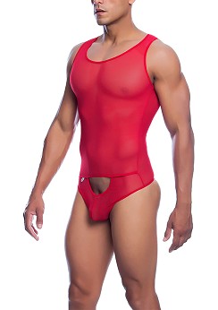 Red men's bodysuit - mesh L/XL