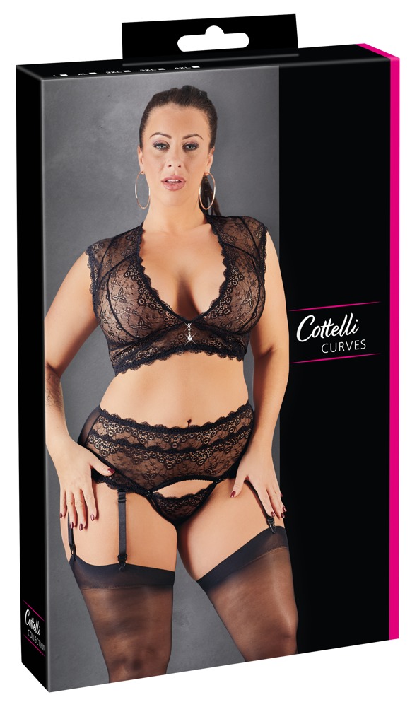 Bra and thong-garter belt set 3XL Cotelli