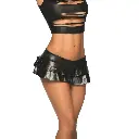 Cheeky Double Layered Ruffle Mini Skirt - M/L - Wet Look Black