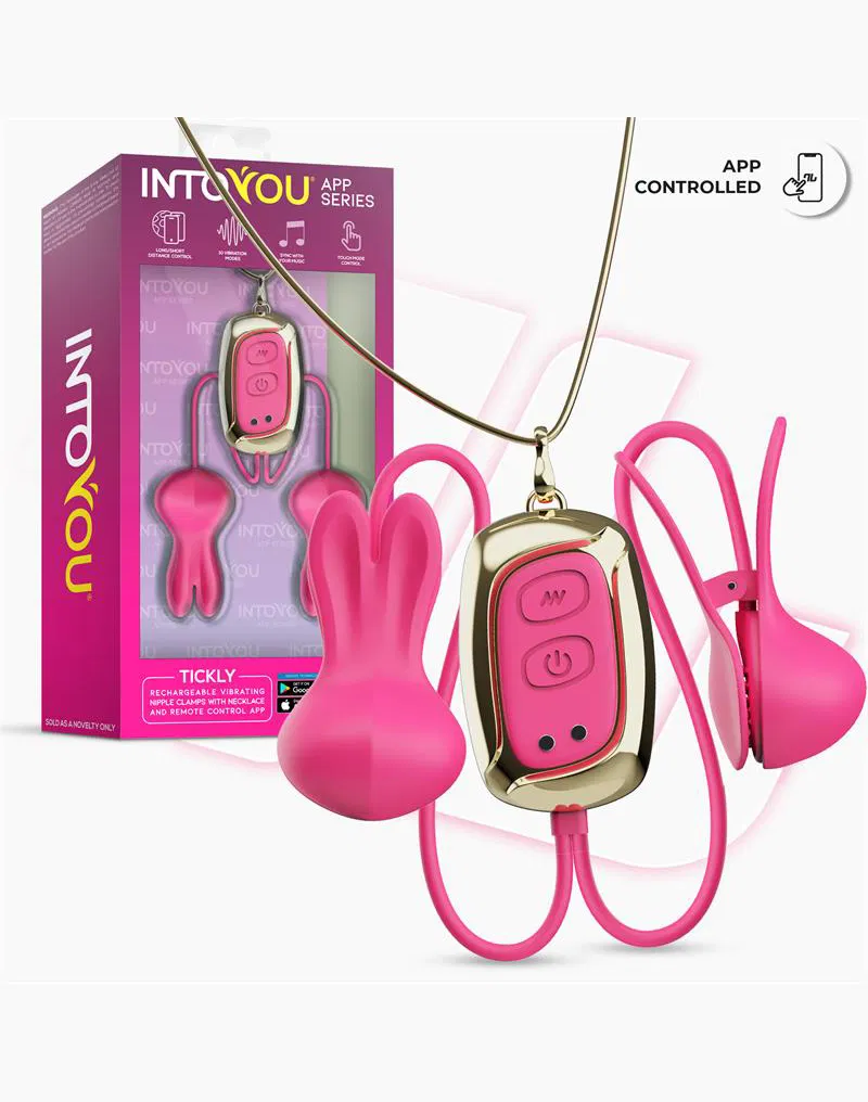 IY - Tickly - Nipple Clamps with Necklace (with App Control) - Pink