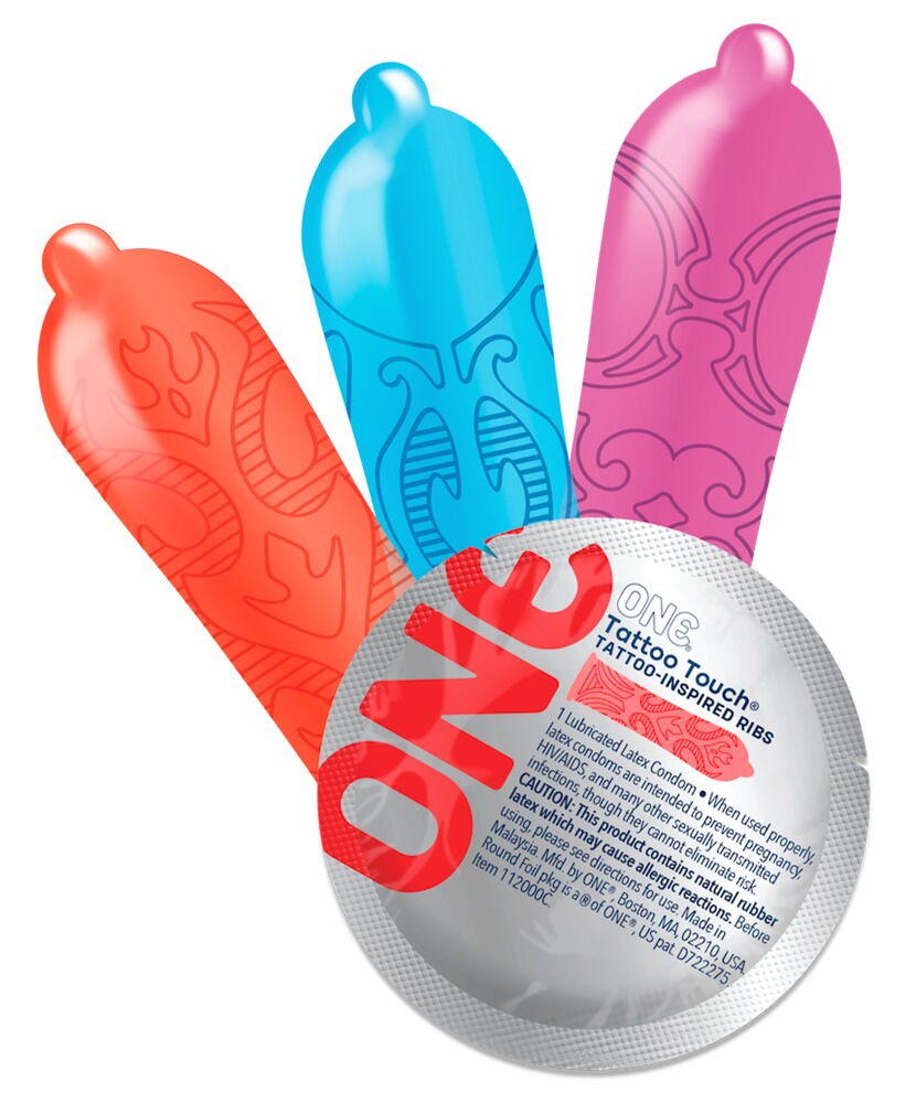 Ribbed condoms with tattoo designs ONE Tattoo Touch