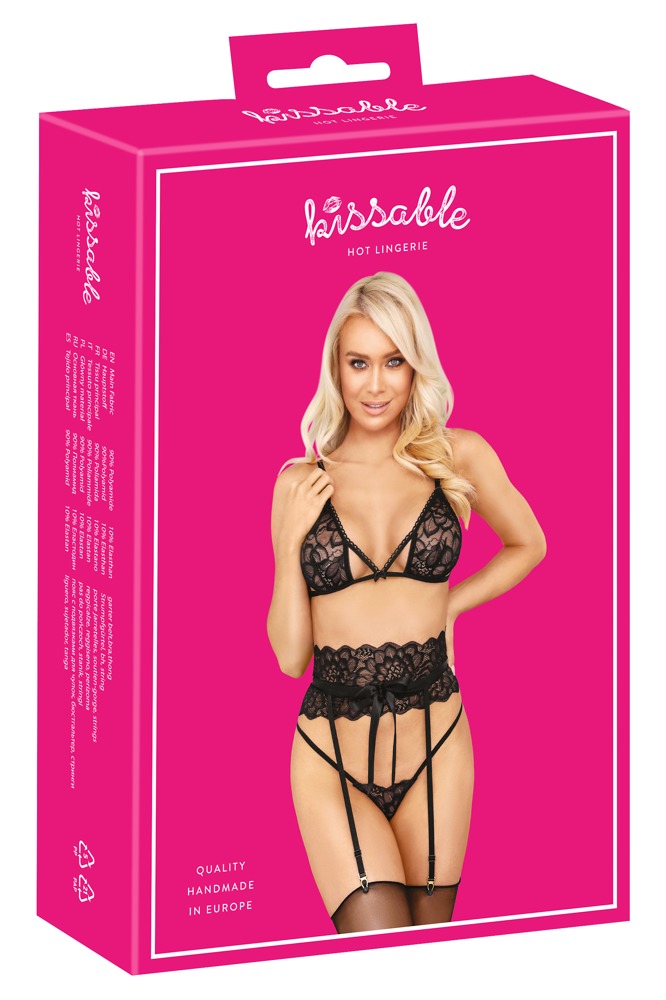 Комплект сутирен, жартиер и прашки "Kissable" S/M